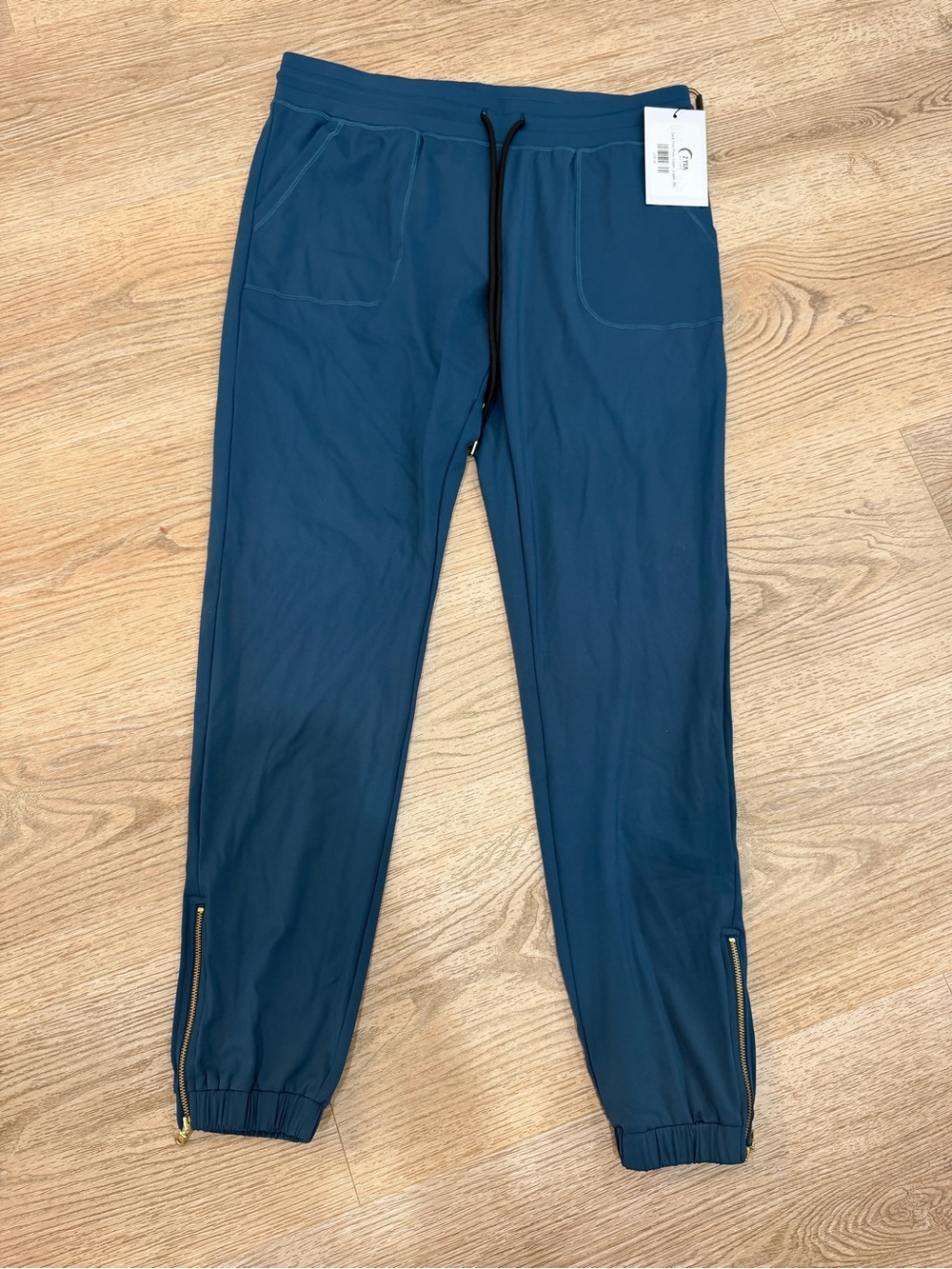 ZYIA Teal Jogger Pants with Gold Zipper Accents